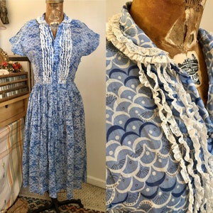 1940s cotton voile fish scale print shirt dress Sz s