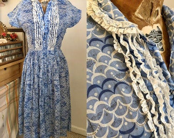 1940s cotton voile fish scale print shirt dress Sz s