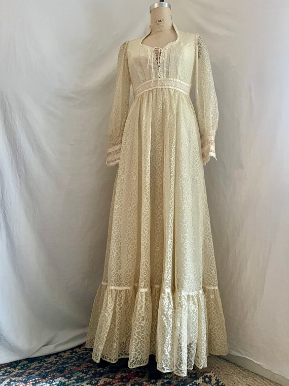 1970s vintage cream lace Gunne sax prairie maxi d… - image 3