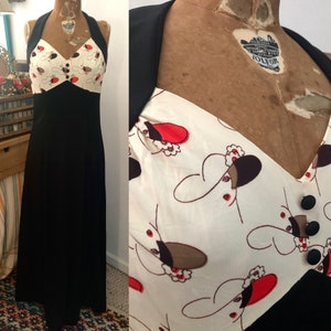 1970s vintage Art Deco novelty print maxi dress Sz M