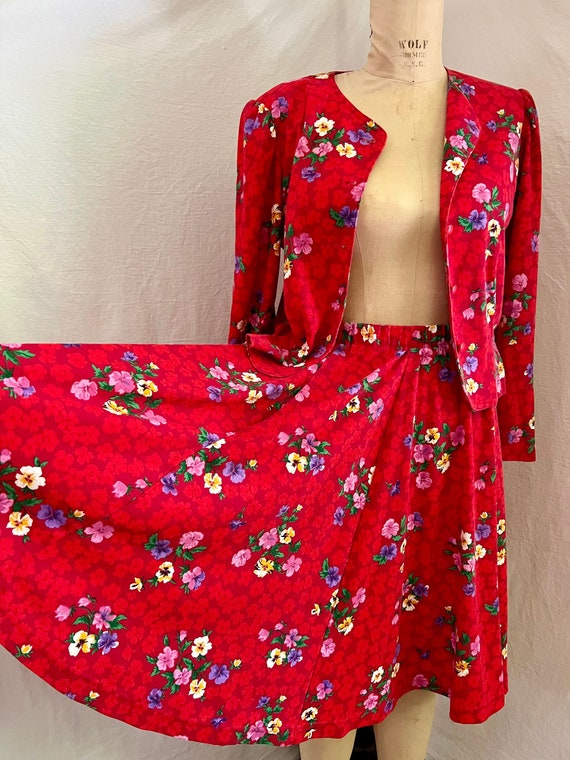 1980s vintage Lanz floral skirt suit Sz m