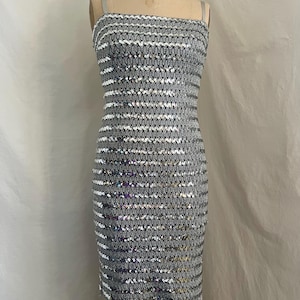 1990s vintage silver sequin bodycon dress sz s
