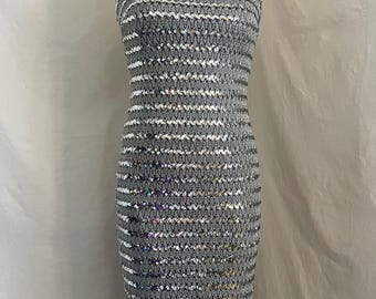 1990s vintage silver sequin bodycon dress sz s