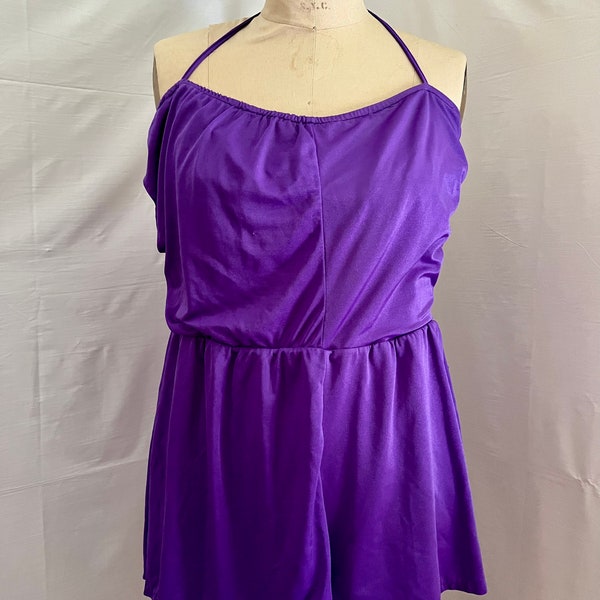 1990s Deadstock vintage purple onepiece swim romper/playsuit XL