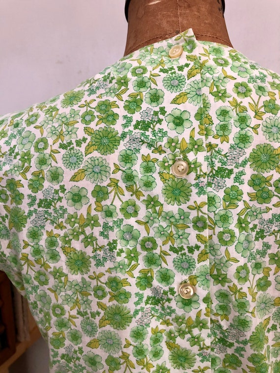 Super cute 1950s/60s cotton canvas green floral p… - image 6