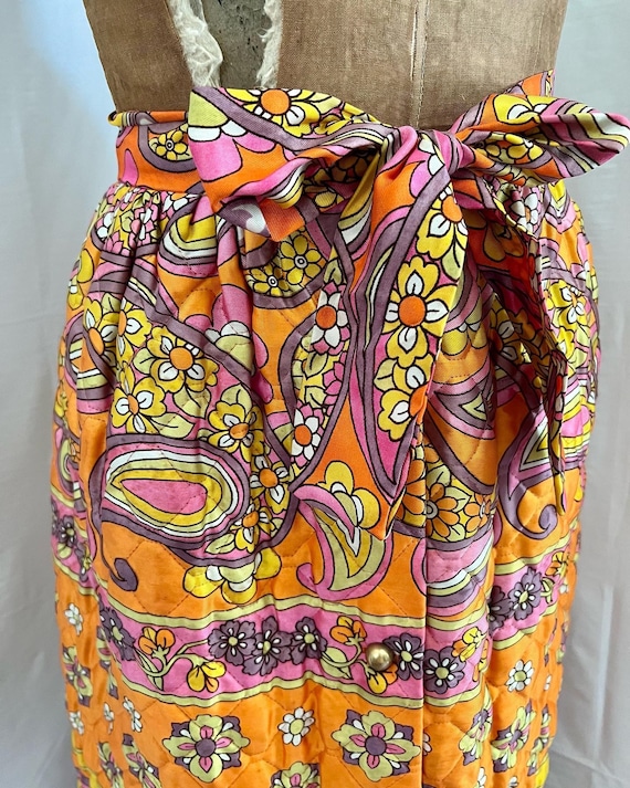 1960s vintage psychedelic print quilted maxi skirt
