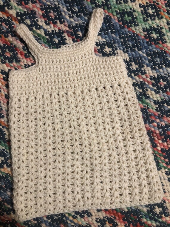 Vintage 1970s handmade cream knit toddler dress/t… - image 3