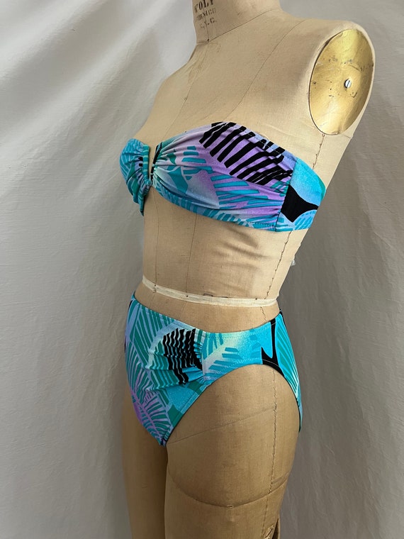 1990s Deadstock vintage tropical print bandeau bi… - image 4