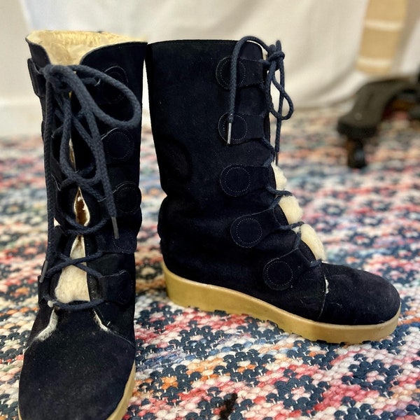 shearling lace up boots