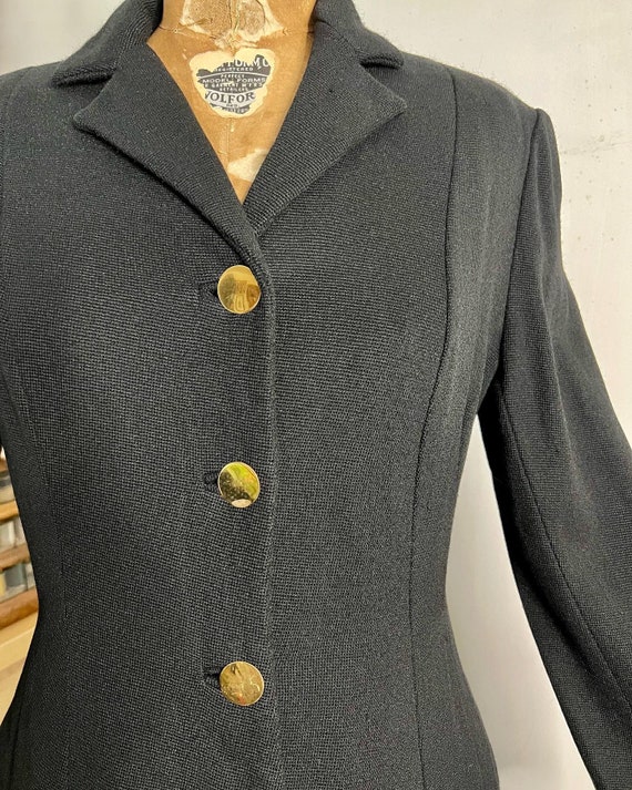 1940s/50s sleek black knit button down princess o… - image 3