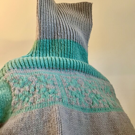 Vintage handmade chunky grey aqua turtleneck ski … - image 3