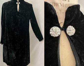 1960s vintage black crushed velvet long sleeve dress s/m