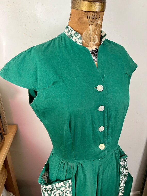 1950s true vintage sanforized cotton green day dr… - image 5