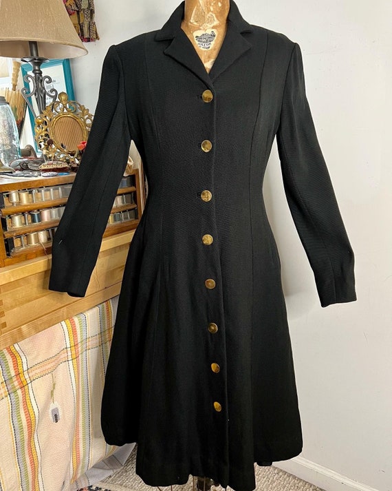 1940s/50s sleek black knit button down princess o… - image 2