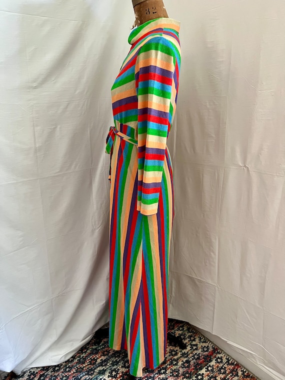 1970s vintage rainbow terry cloth belted maxi dress S… - Gem