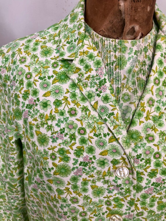 Super cute 1950s/60s cotton canvas green floral p… - image 1