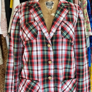 1970s vintage lightweight red tartan blazer Sz xs/s/m
