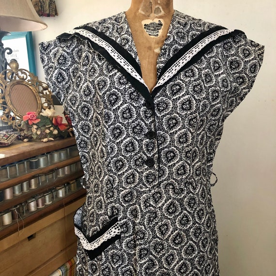 1940s black and white cotton day dress Sz xs/s/m - image 7