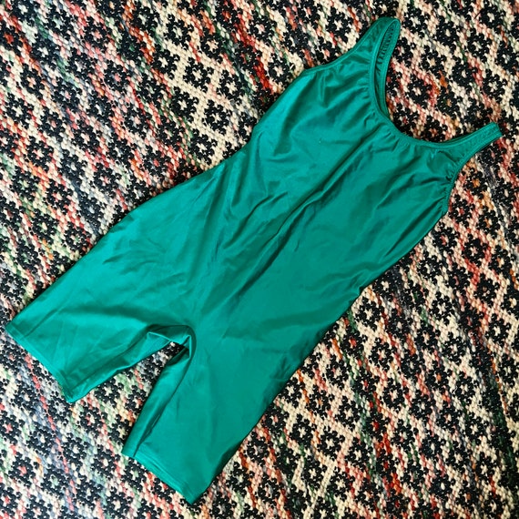 1980s green shiny spandex unitard catsuit Sz s/m/l - image 1