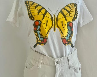 1970s hand painted butterfly pants set • Sz m