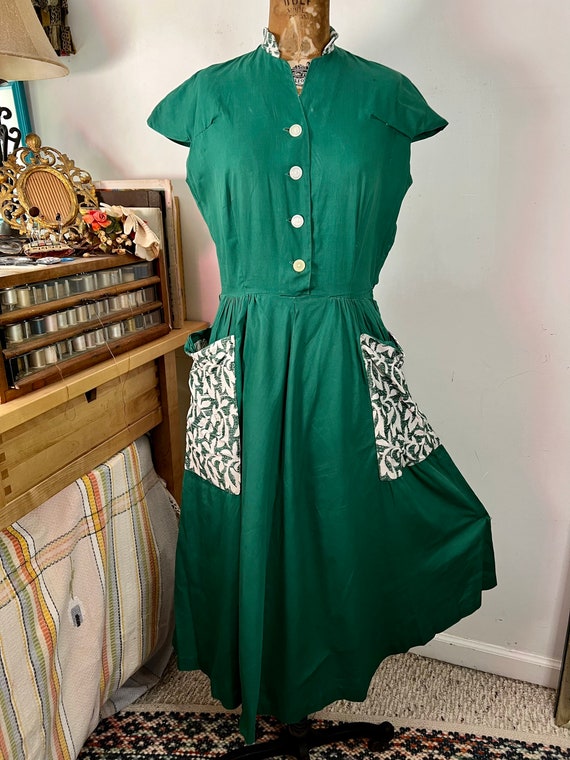 1950s true vintage sanforized cotton green day dr… - image 2