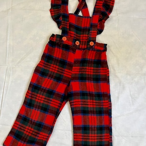 1970s vintage red plaid flannel overalls Sz 3t