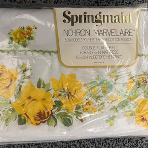 1970s Deadstock vintage spring maid floral flat full/double sheet