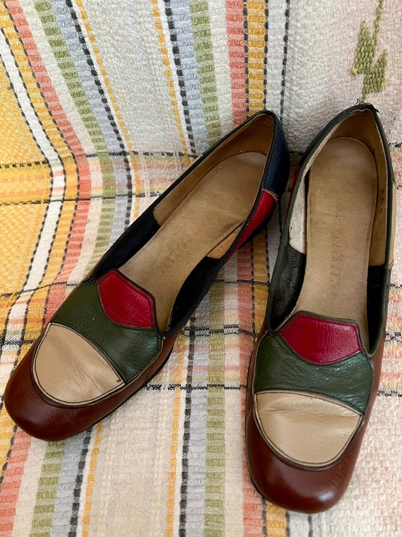 1960s/70s leather patchwork loafers Sz 8 narrow - image 1