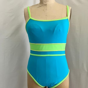 1990s vintage green & blue two tone surf side swimsuit