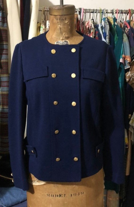 1960s navy double breasted nautical inspired jacke