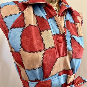 1970s fit and flare faux patchwork dress Sz s/m