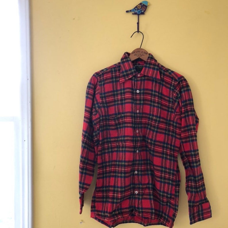 1970s super soft and cozy plaid unisex plaid shirt SM