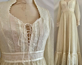 1970s vintage cream lace Gunne sax prairie maxi dress sz s