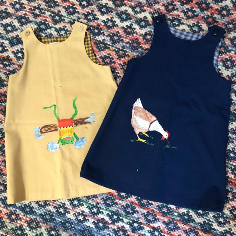 1960s amazing vintage hand painted animal a-line scooter dresses sz 4/5/6t image 1