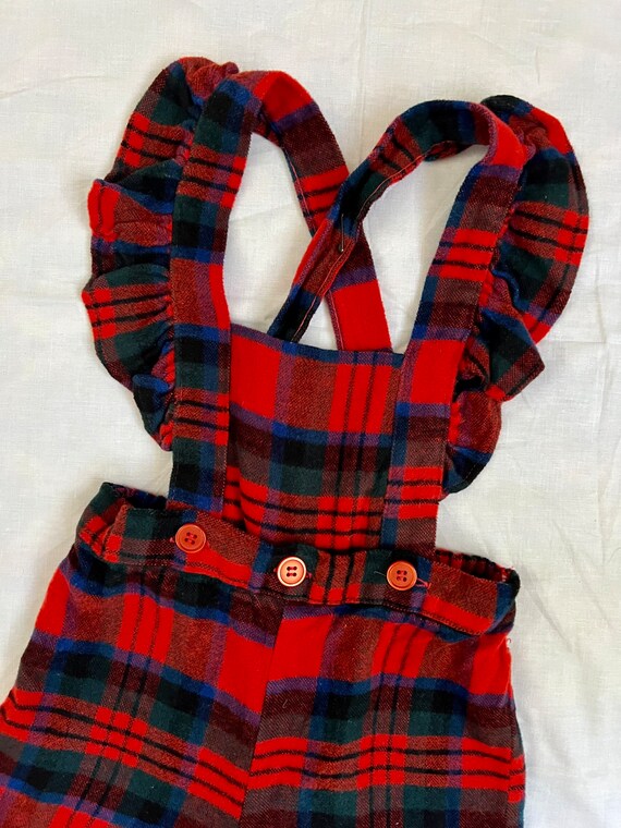 1970s vintage red plaid flannel overalls Sz 3t - image 3