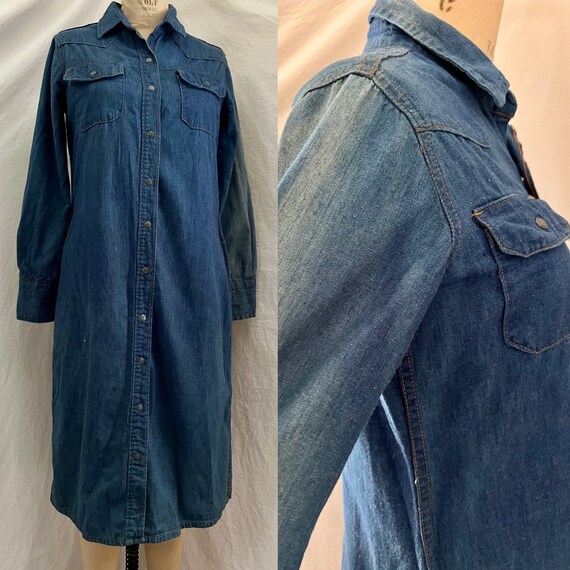 1970s vintage Sears denim snap front dress Sz s - image 1