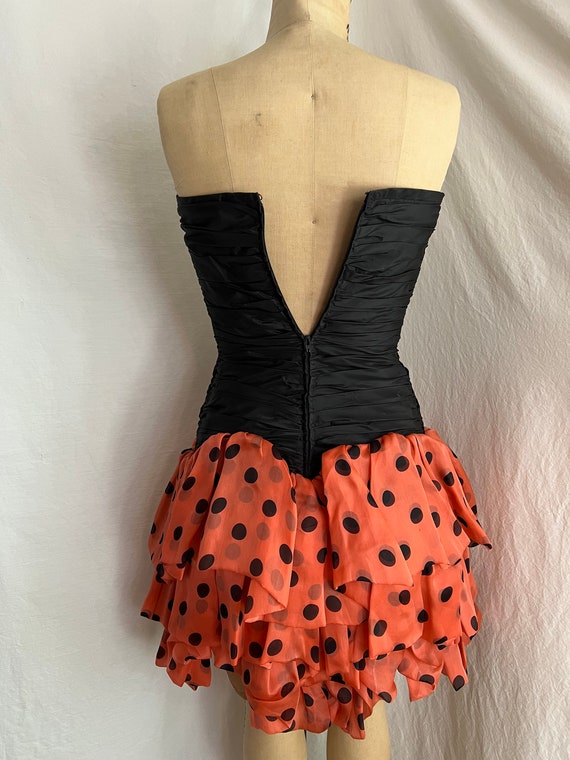 1980s strapless ladybug polka dot party dress sz … - image 7