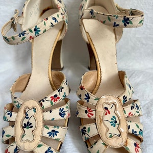 1930s deadstock vintage floral high heel sandals Sz 4 1/2