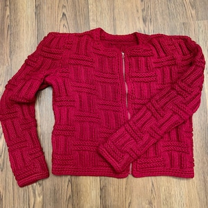 1930s/40s vintage wool basketweave zip front cardigan s/m/l bell talon zipper
