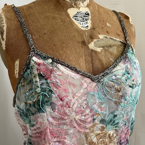 1980s vintage Judith Ann Creations beaded lace slip dress Sz s/m