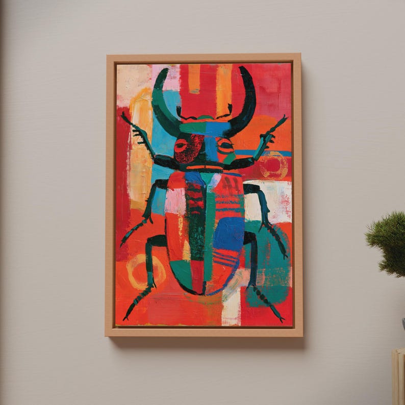 Stag Beetle Oil Painting Animal Art Print, Bold Colourful Modern Insect ...