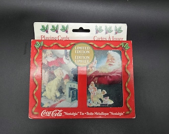 Vintage Coca Cola speelkaartenset in blik uit de jaren 90, beperkte oplage - 2 verzegelde pakken kerstman