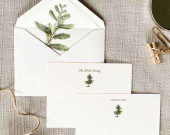 Pine Tree Note Cards with Envelopes | Set of 24 Evergreen Notecards | Christmas Cards | Winter Notecards | Rustic Gift for Friend