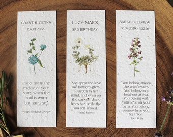 Bookmark Favors Custom Bulk | Wildflower Seed Paper | Storybook Favors | Earth Friendly Favors | Sustainable Wedding Favor