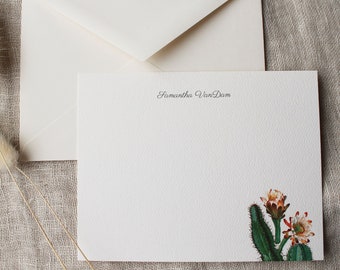 Cactus Notecards with Envelopes | Set of 24 Personalized Note Cards Cactus Dessert Southwest | Thank You Notes Custom | Flat Notecards Set