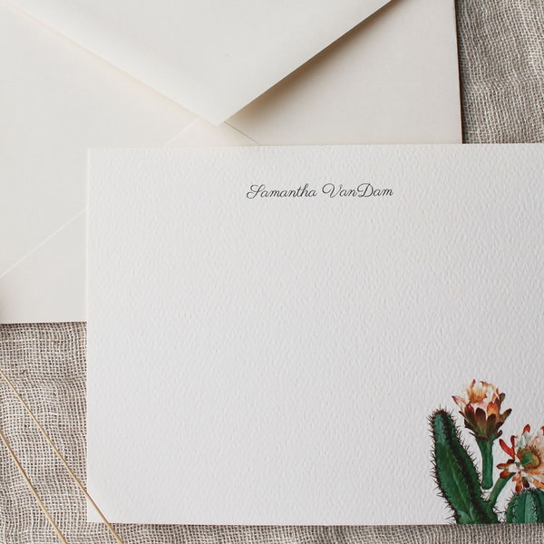 Cactus Notecards with Envelopes | Set of 24 Personalized Note Cards Cactus Dessert Southwest | Thank You Notes Custom | Flat Notecards Set