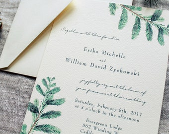 Evergreen Wedding Invitation Suite | Winter Wedding Invitation PDF | Rustic Woodland Wedding Invitations Handmade | Pine Branch Decor