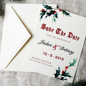 Kerst bruiloft Save the Date Kaarten | Maretak Wedding Suite | Vakantie Save the Date Handgemaakte | December Bruiloft Save the Date Downloaden