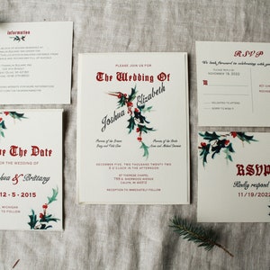 Holiday Wedding Invitation Suite Template | DIY Christmas Wedding Invitation Set | Vintage Christmas Wedding Invitation Editable