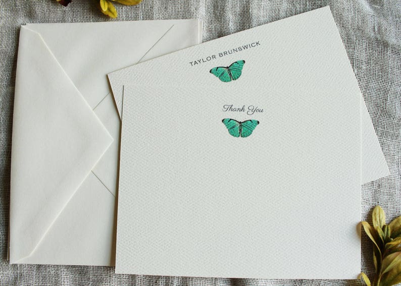 Blue Butterfly Note Cards With Envelopes | Set of 24 Personalized ...